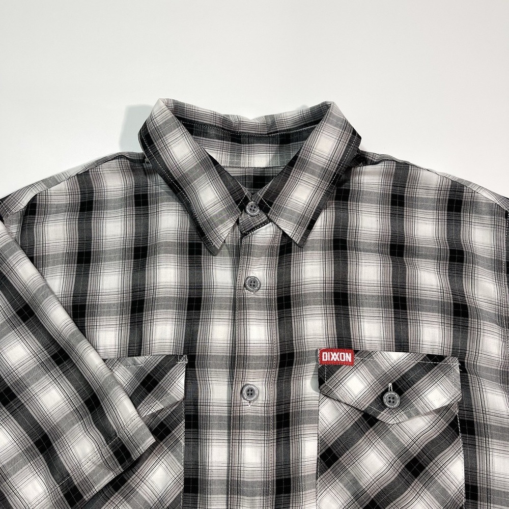 Dixxon Hacienda Short Sleeve Plaid Bamboo Shirt Men's Size Large Black White